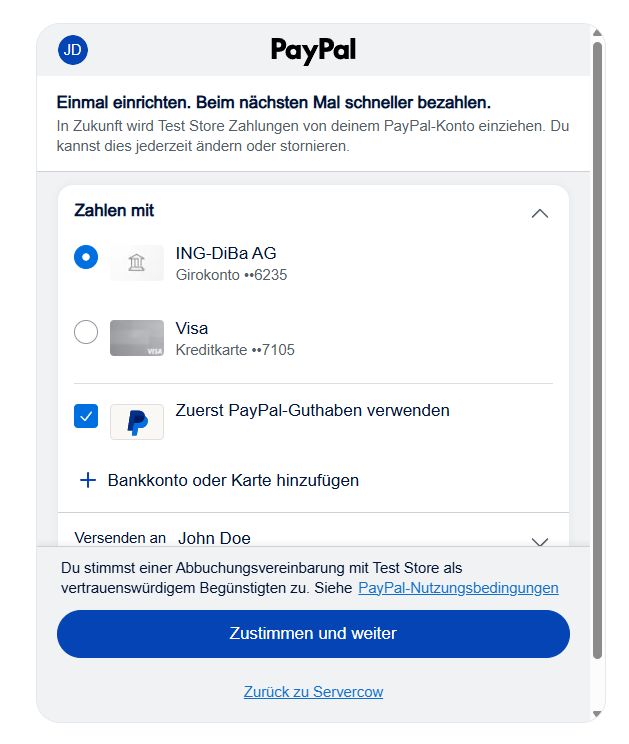 PayPal Abozahlung Autorisierung