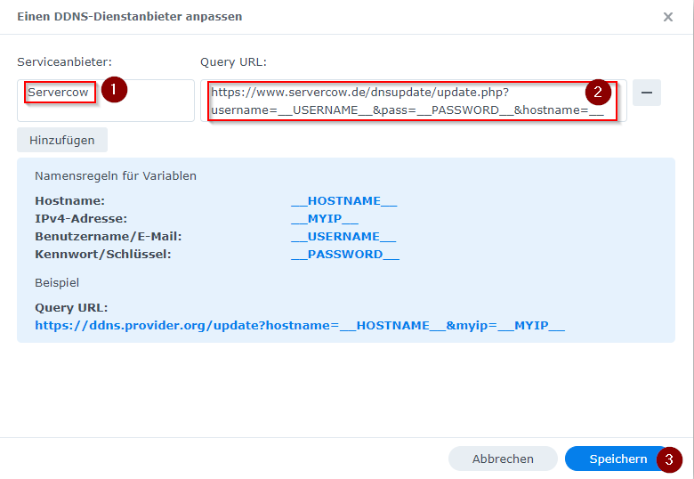 Synology NAS DynDNS Anbieter Optionen