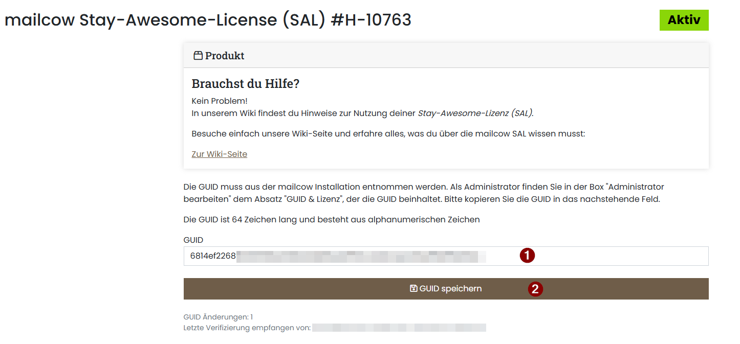 Registrierungsmaske für mailcow SAL