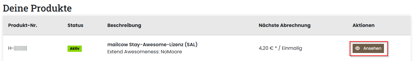 Übersicht der Dienste im Servercow-Kundenportal