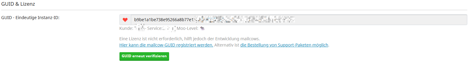 Validierte mailcow SAL in der mailcow-UI