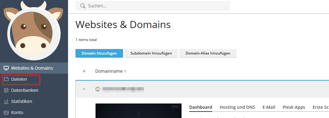 Beispiel atlas.web.servercow.de Domain Admin WebFTP (Dateien) Knopf ausgewählt