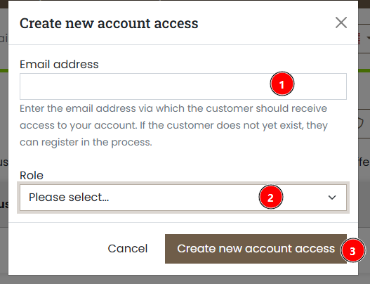 Servercow customer portal, excerpt of User Management page, form for creating a new account access