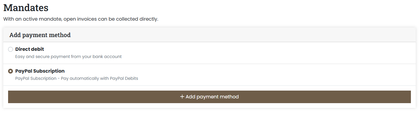 Create new mandate in the customer portal