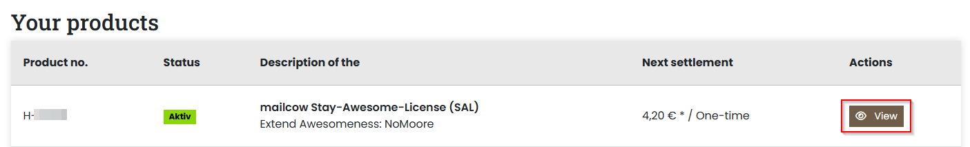 Overview of services in the Servercow customer portal