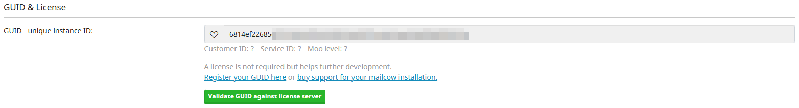 GUID section in the mailcow UI