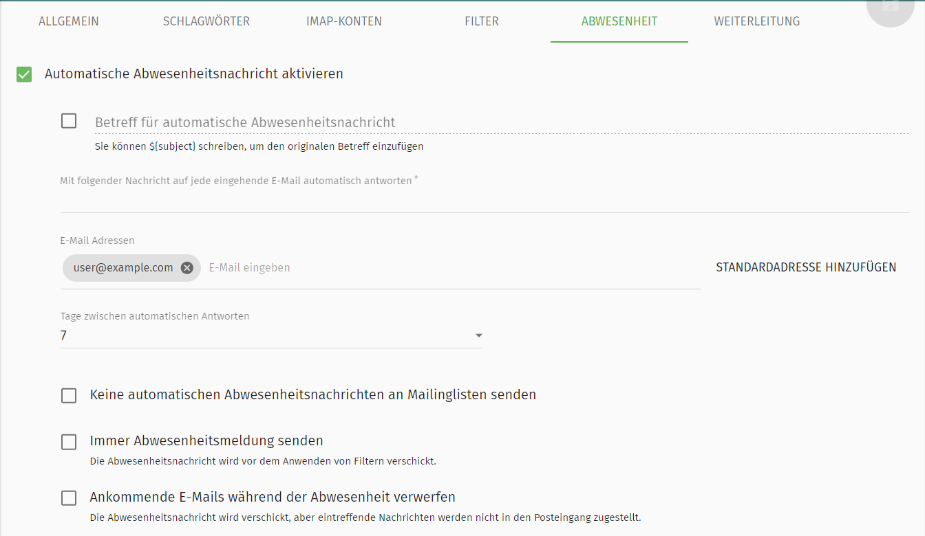 SOGo Out of Office Message